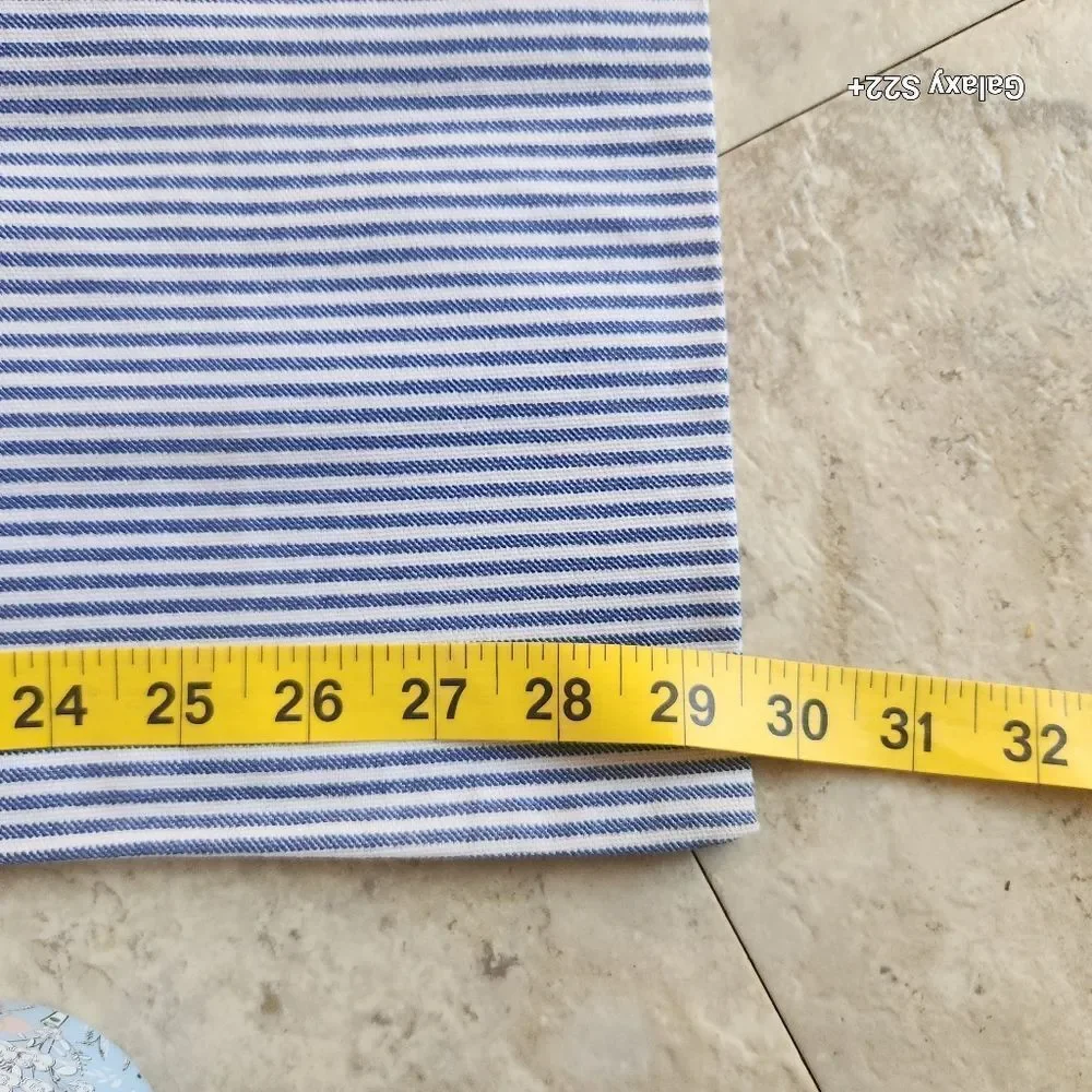 2 handmade pillow cases Blue stripe ticking fabric & turquoise/blue/green floral